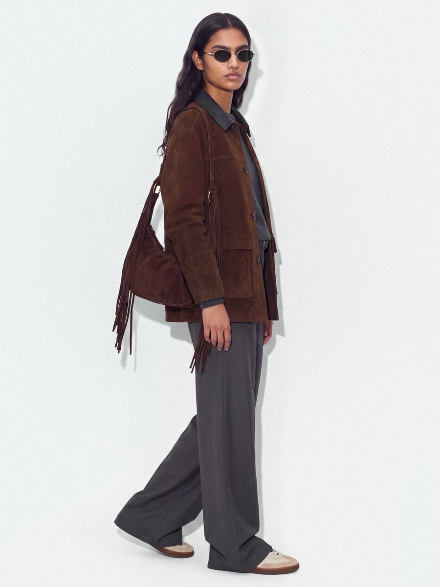 Grey formal stretch-viscose trousers with belt_4