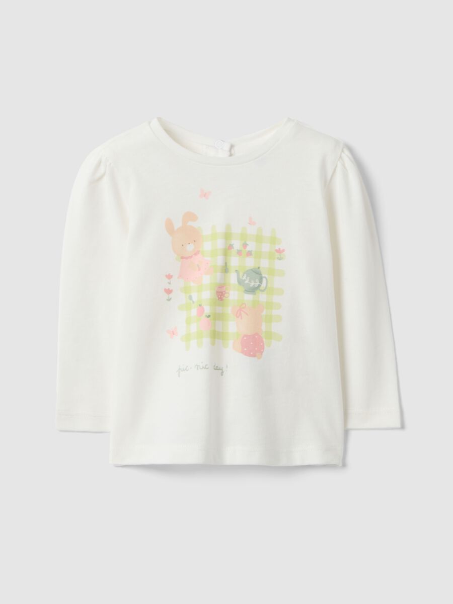 Maglia in cotone biologico bianca regular fit per bimba_0