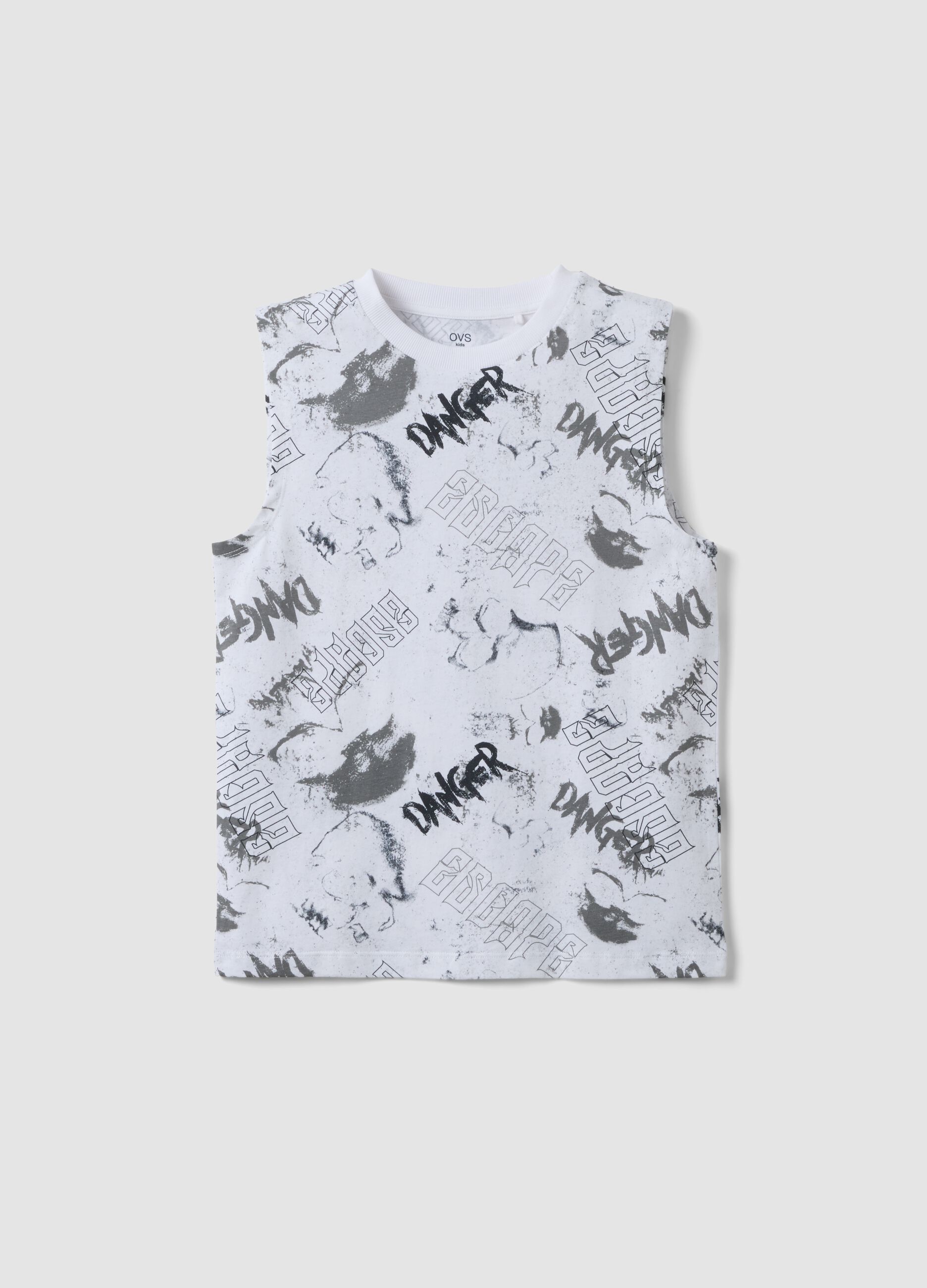 White pure cotton vest top with all-over print