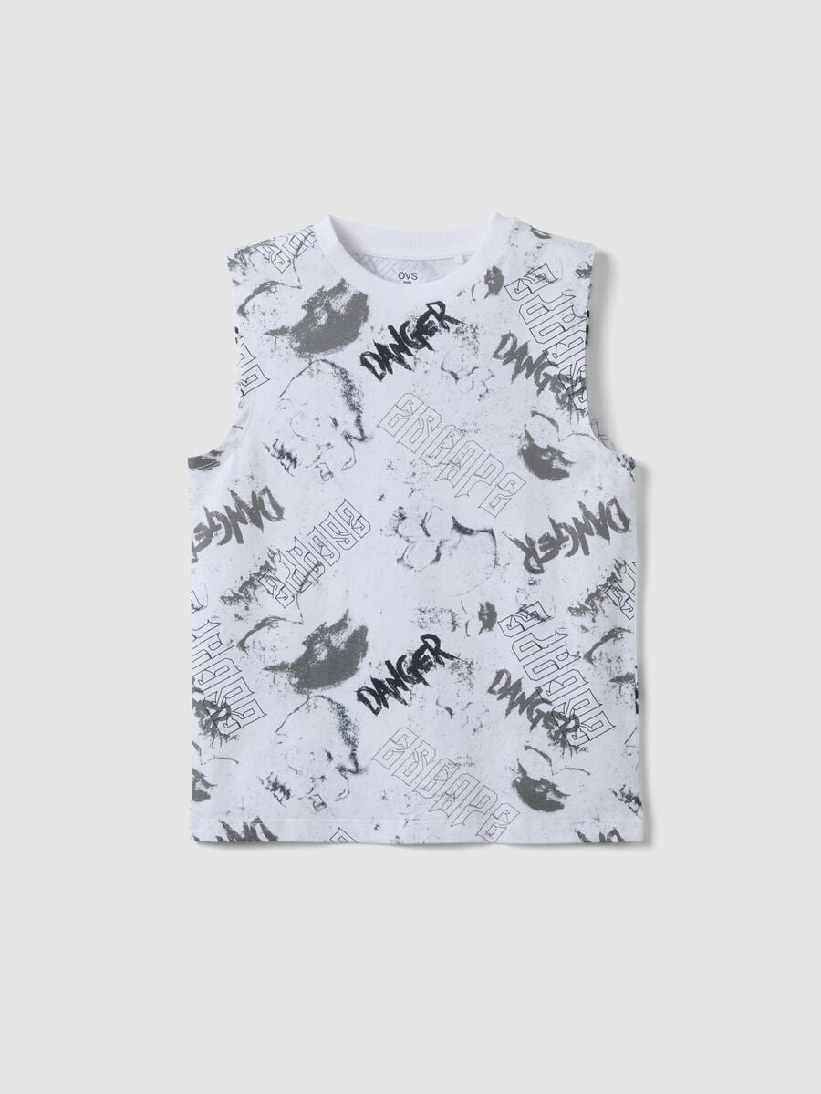 White pure cotton vest top with all-over print_0