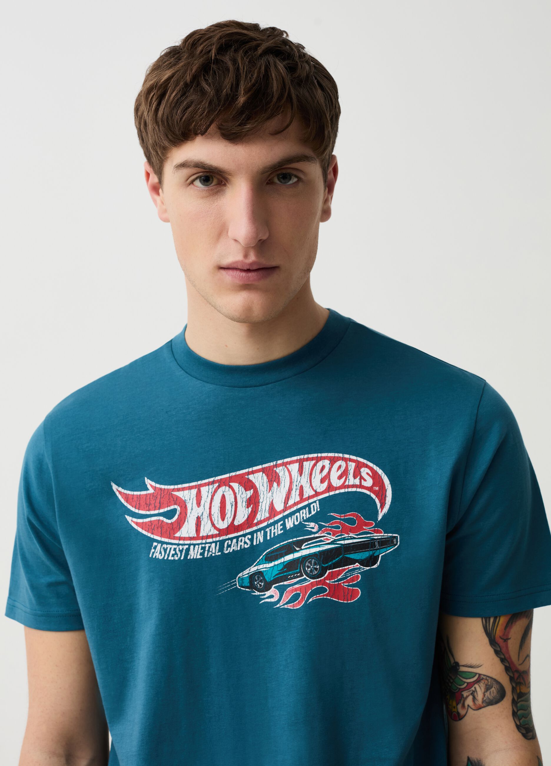 T-shirt girocollo con stampa Hot Wheels