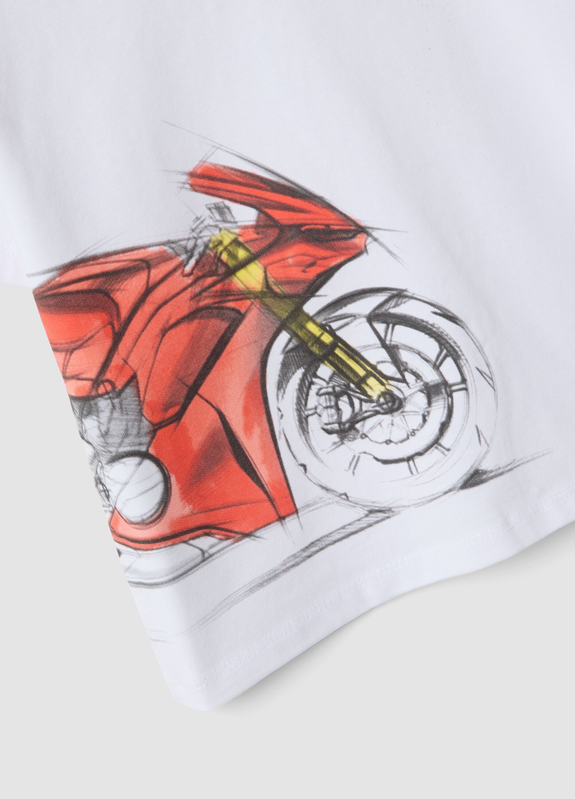 White stretch cotton T-shirt with Ducati print for boys, regular fit
