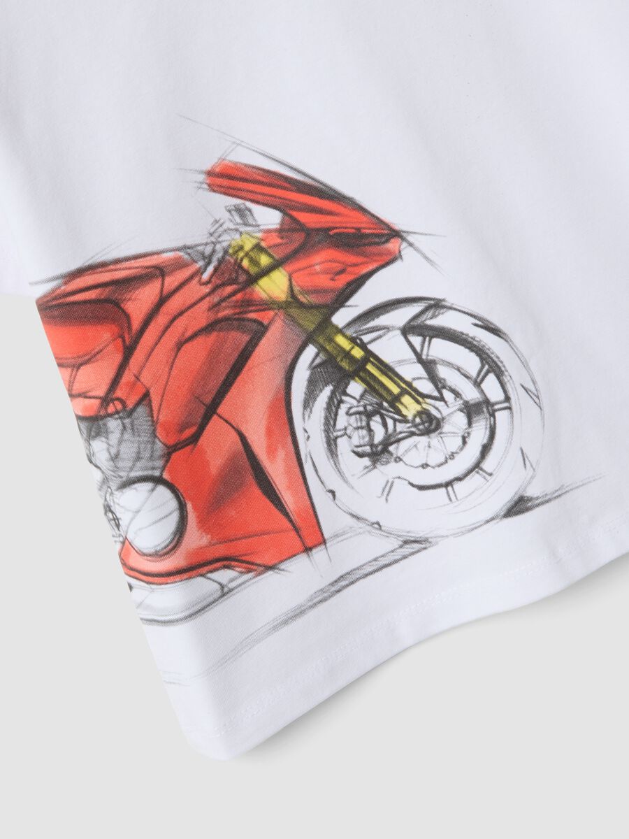 White stretch cotton T-shirt with Ducati print for boys, regular fit_3