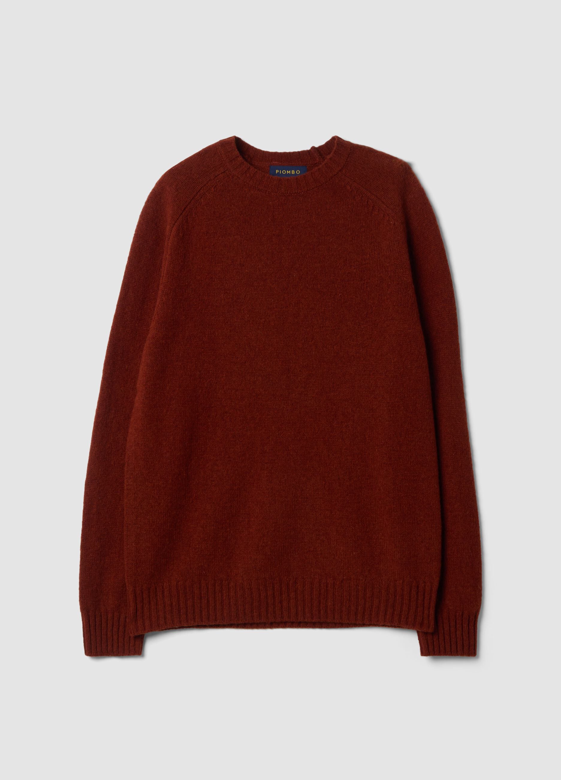Orange crew-neck jumper in pure wool, regular fit