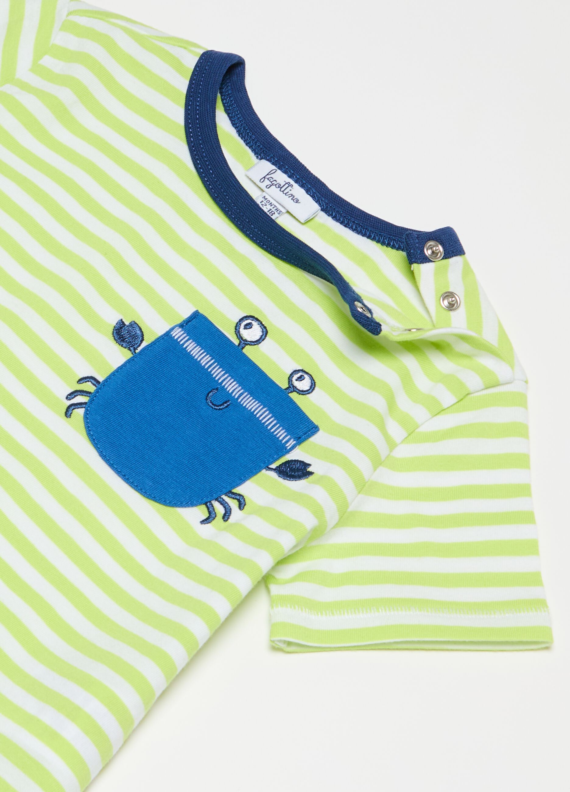 Striped T-shirt with pocket and embroidery