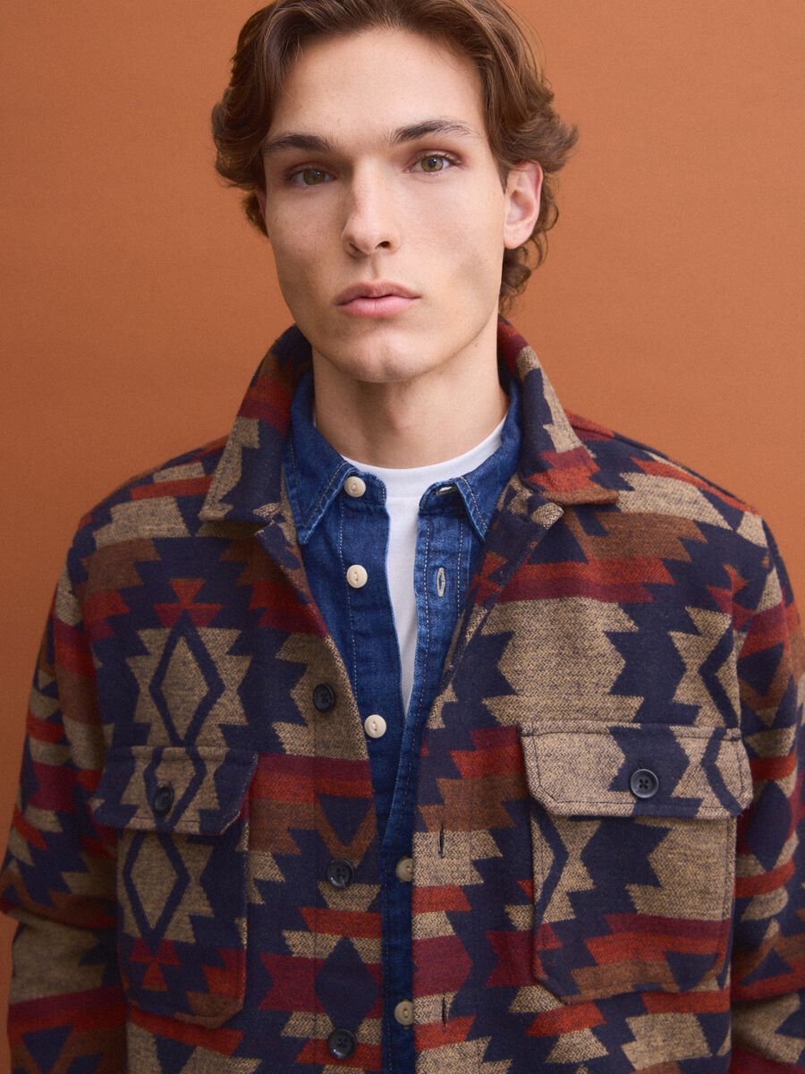 Multicolour geometric-print bowling-collar shacket, oversized fit_1