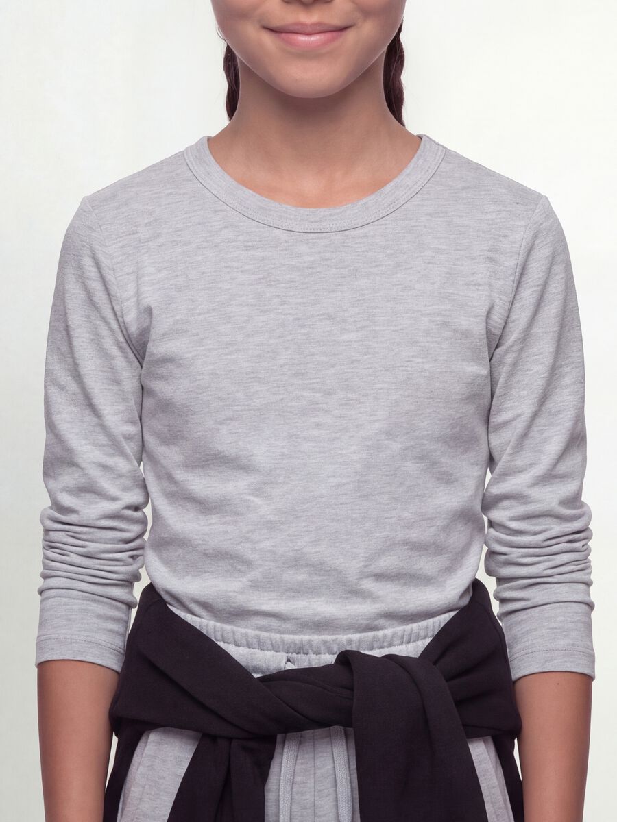 Graues T-Shirt aus Bio-Baumwolle und elastischer Viskose mit Rippkragen f&uuml;r M&auml;dchen_2