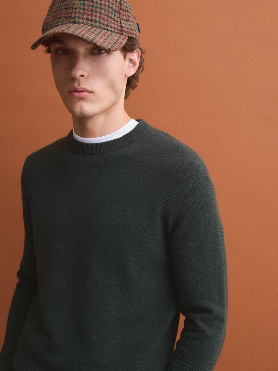 Green pure cotton crew-neck jumper, regular fit_1