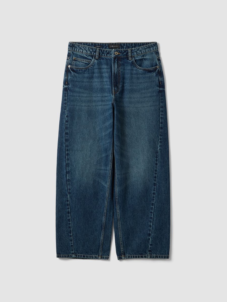 Blue denim barrel jeans in pure cotton_0