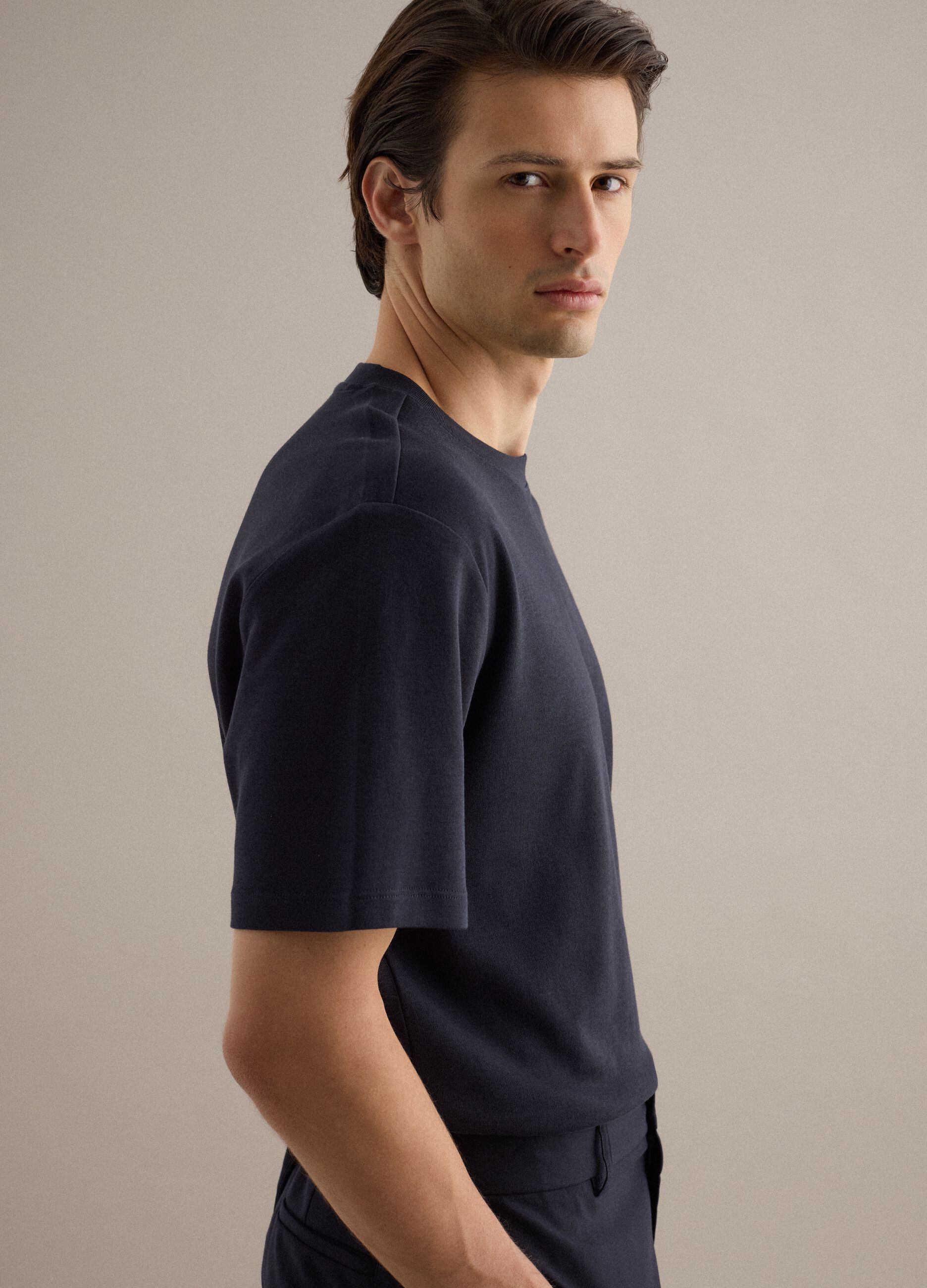 Black pure cotton crew neck T-shirt regular fit