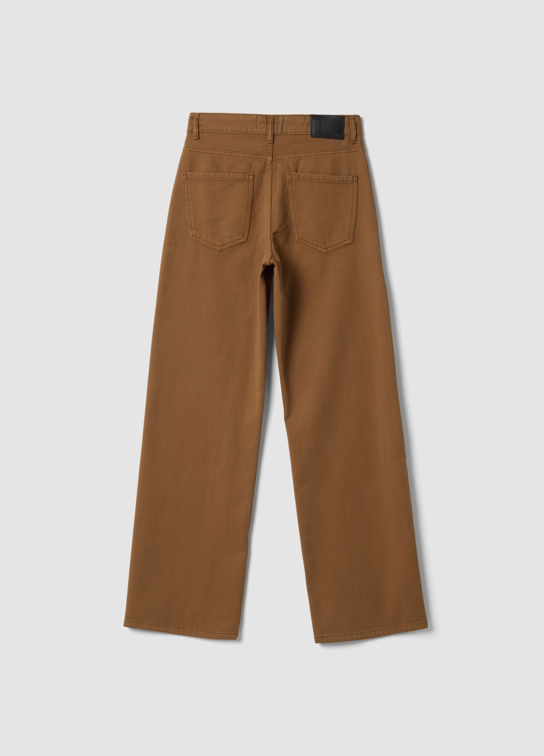 Jeans castanhos wide leg em algod&atilde;o puro