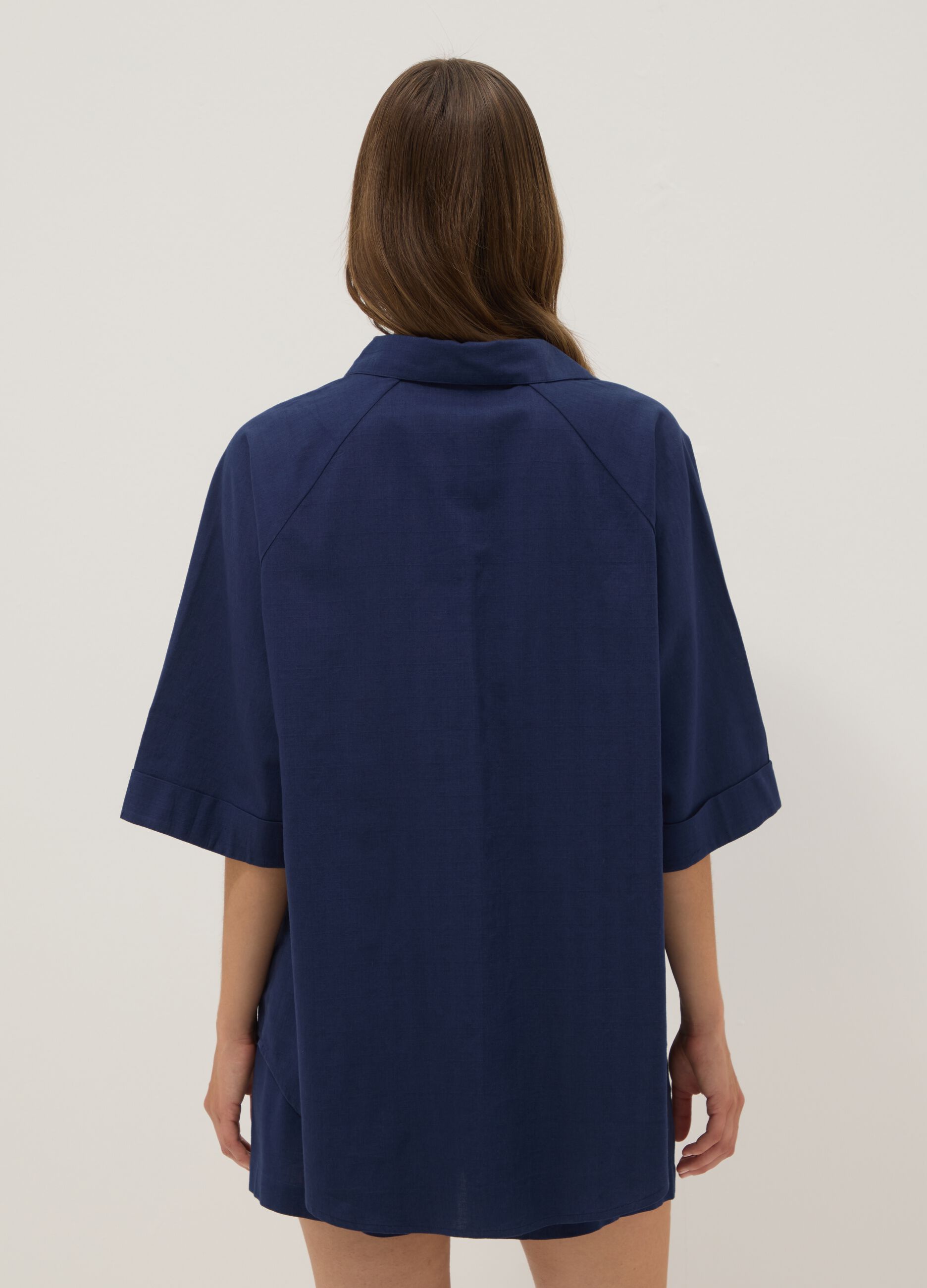 Blue pure cotton V-neck top