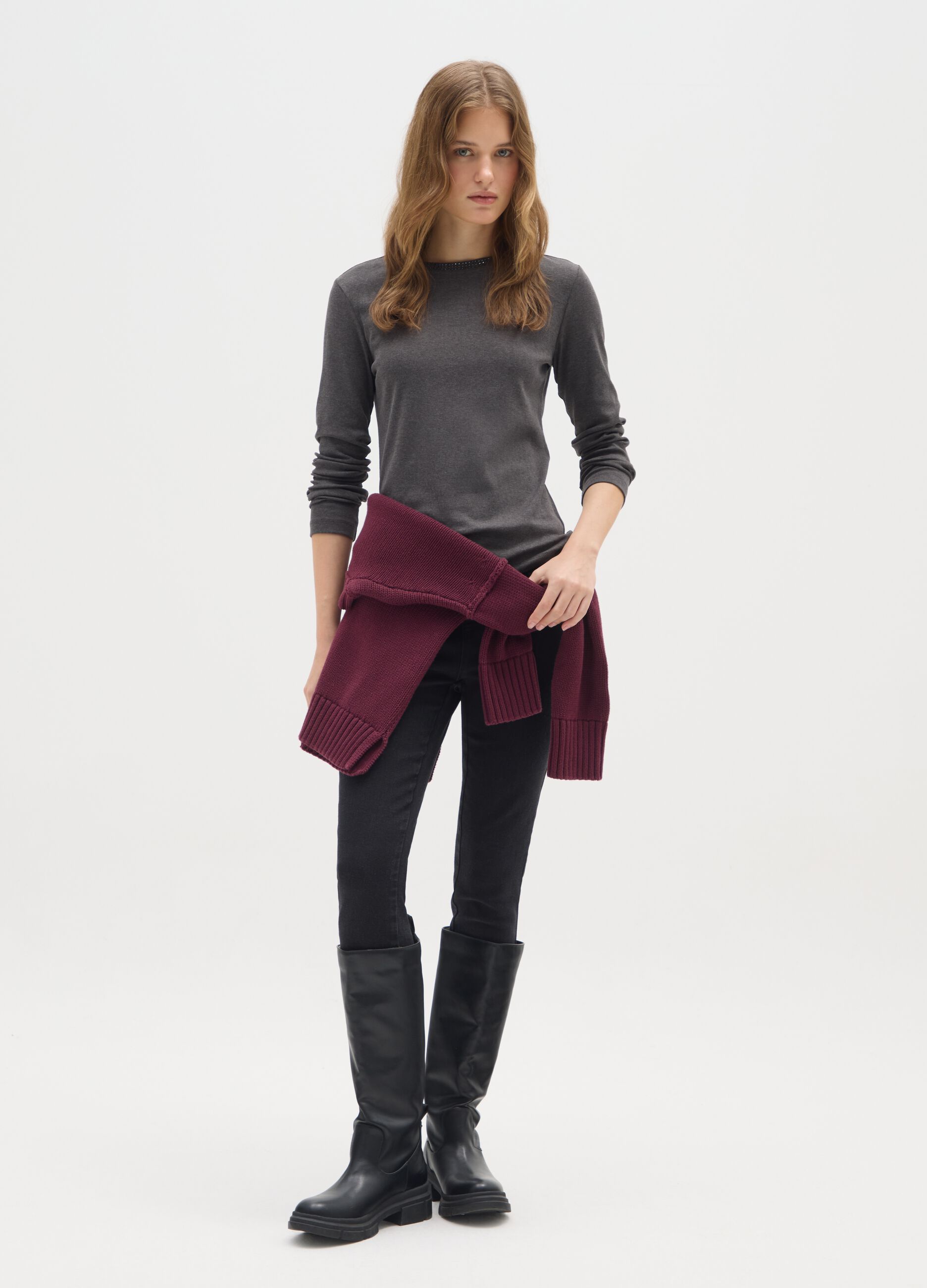 Grey pure cotton regular fit T-shirt