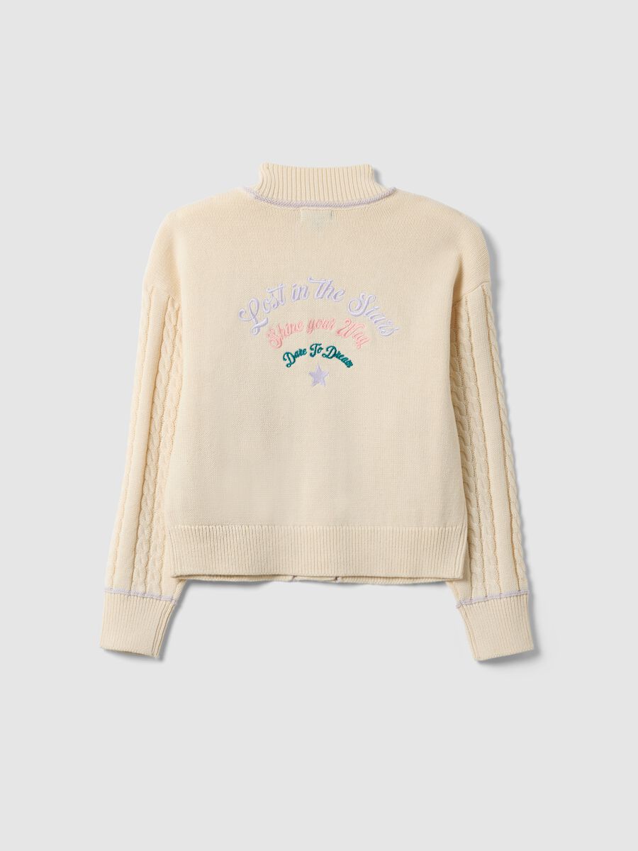 Beige cotton blend woven cardigan for girls with oversized fit_4