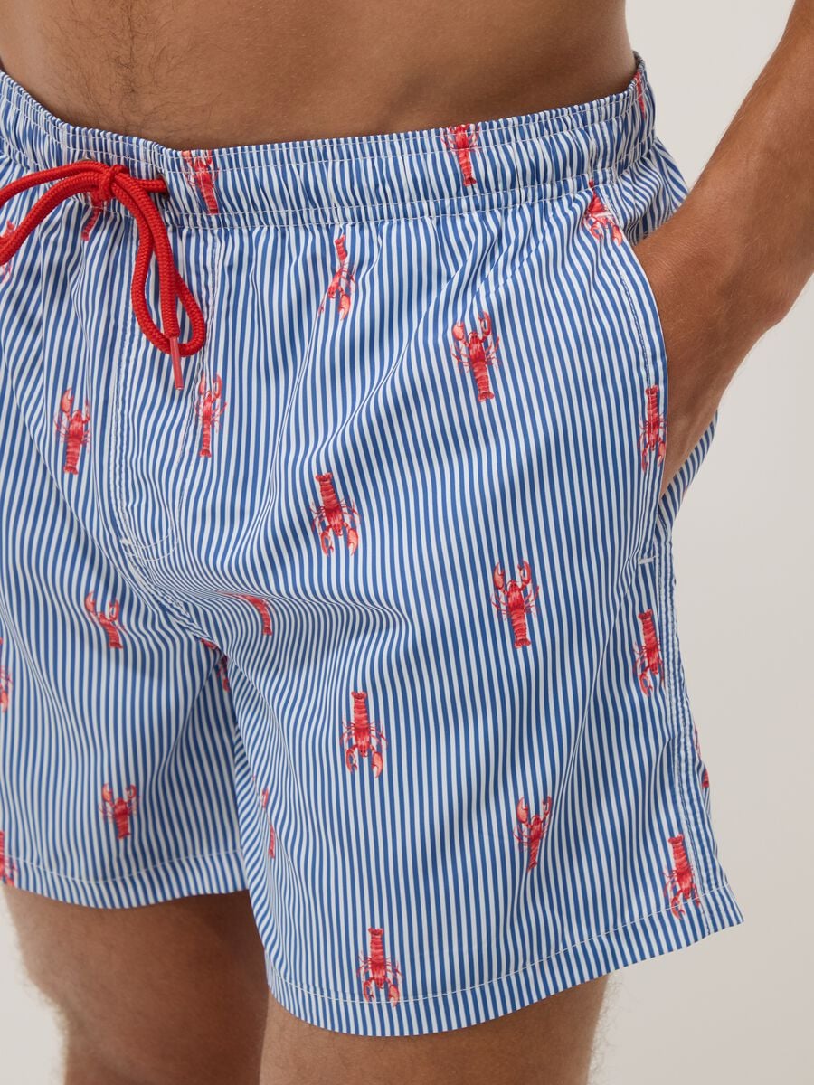 Blue striped swim shorts with lobster print_3