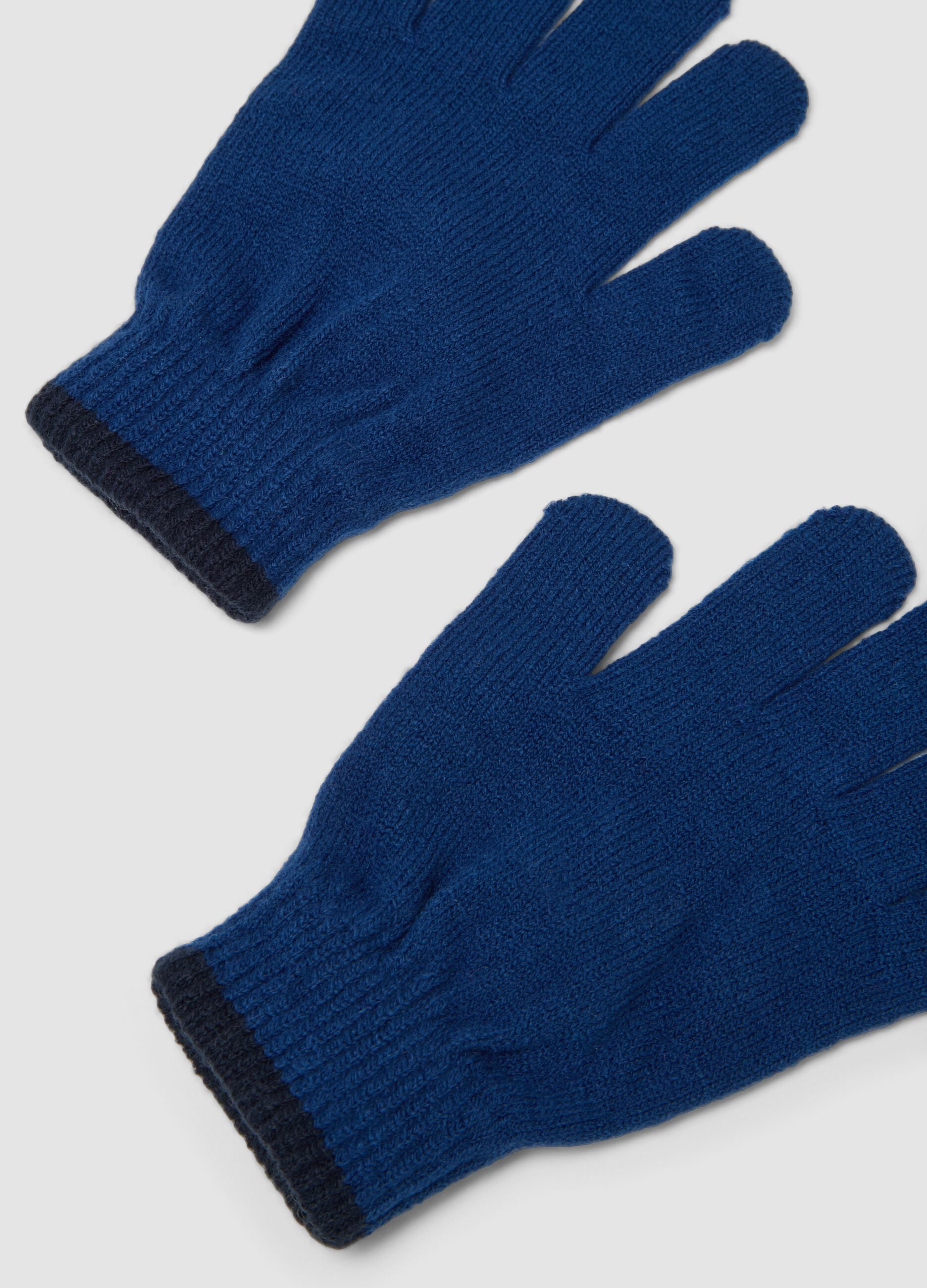 Guanti blu navy in maglia con polsini a coste