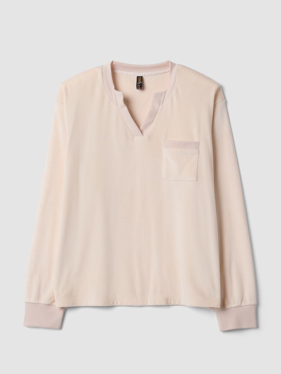 Pink stretch-fabric V-neck top_0