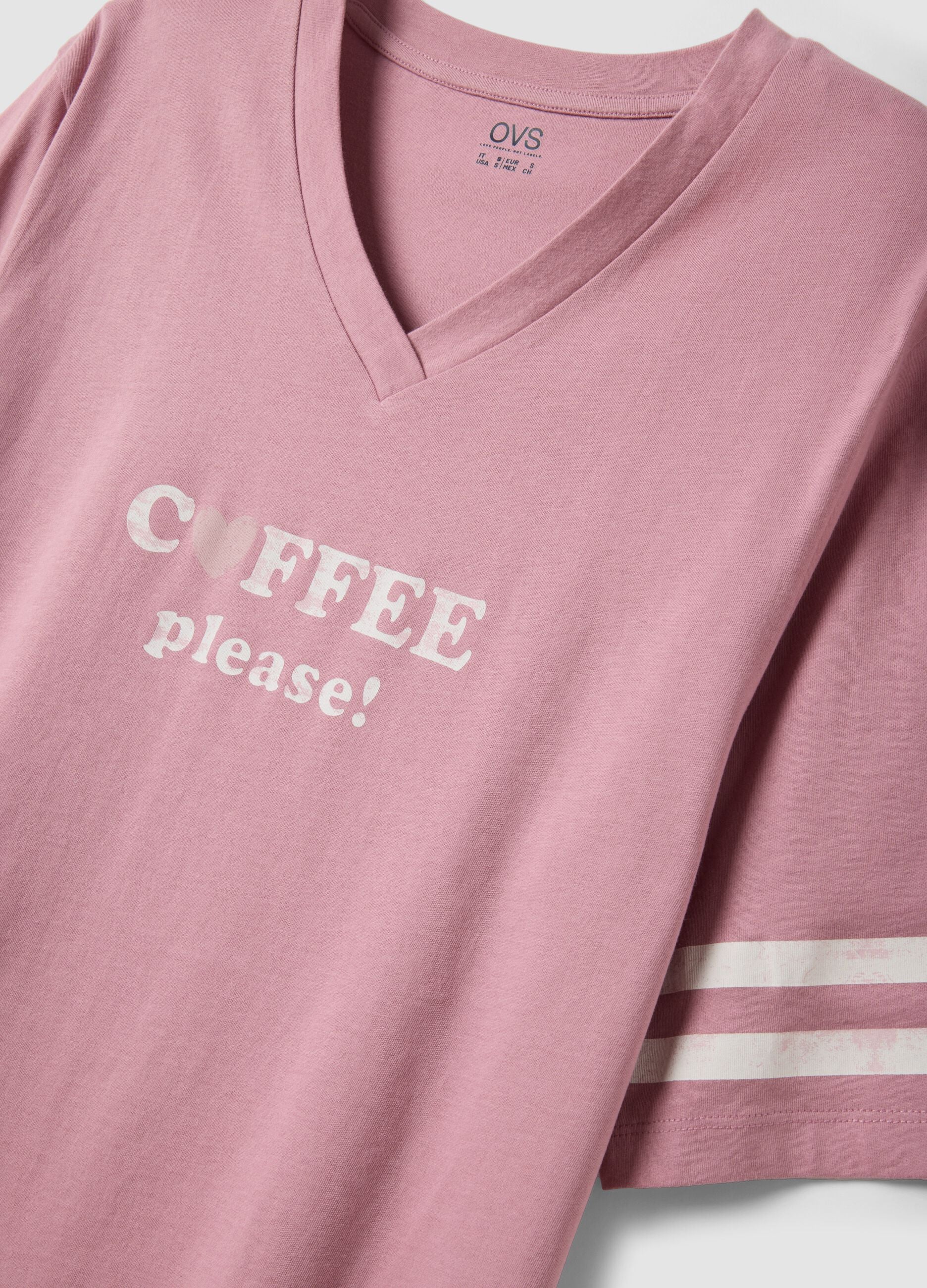Camicia da notte rosa in puro cotone organico con scollo a V con stampa