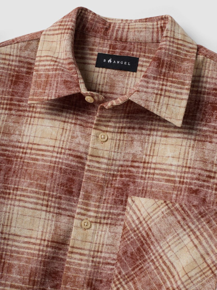 Camicia marrone a quadri in puro cotone_1