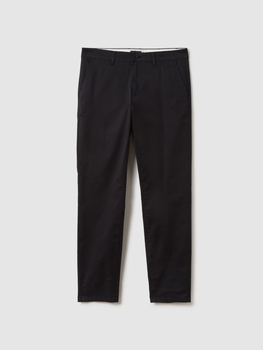 Black Stretch Cotton Slim Fit Chino Trousers_4