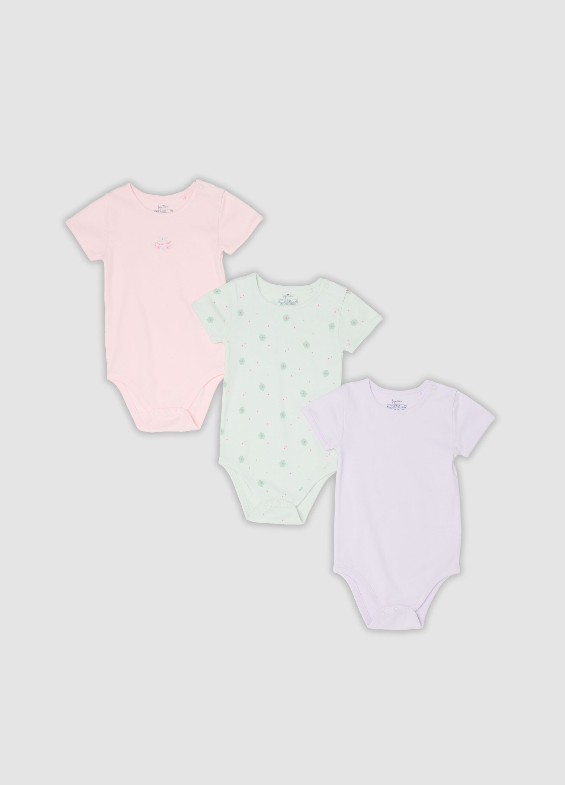 Tripack di body multicolor in cotone organico per neonata e bimba
