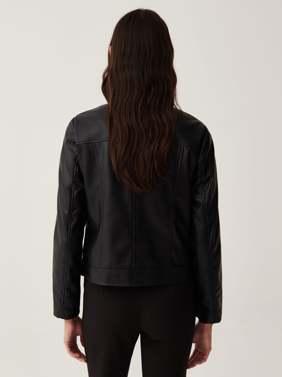 Glossy-effect biker jacket with pockets_2