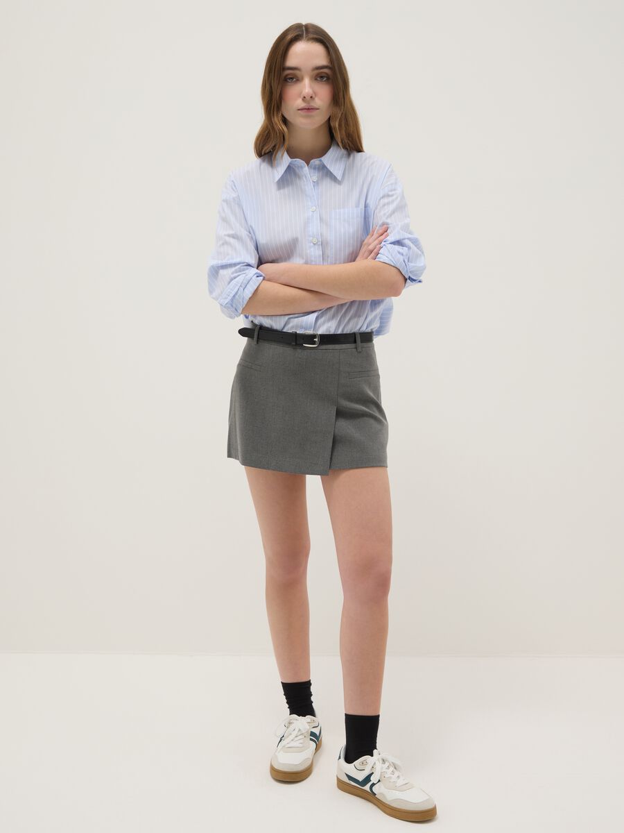 Grey Regular Fit Mini Skirt with Belt_0