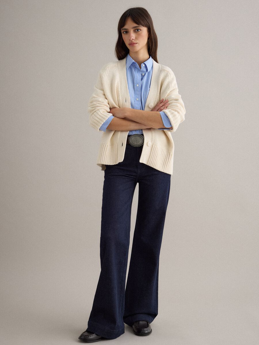 Beige cardigan in pure cotton oversized fit with deep V-neck_2