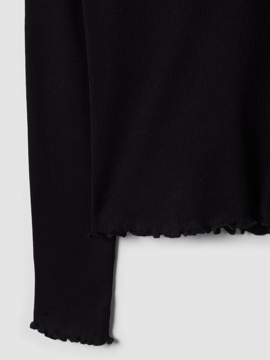 T-shirt nera in puro cotone a maniche lunghe girocollo regular fit_5