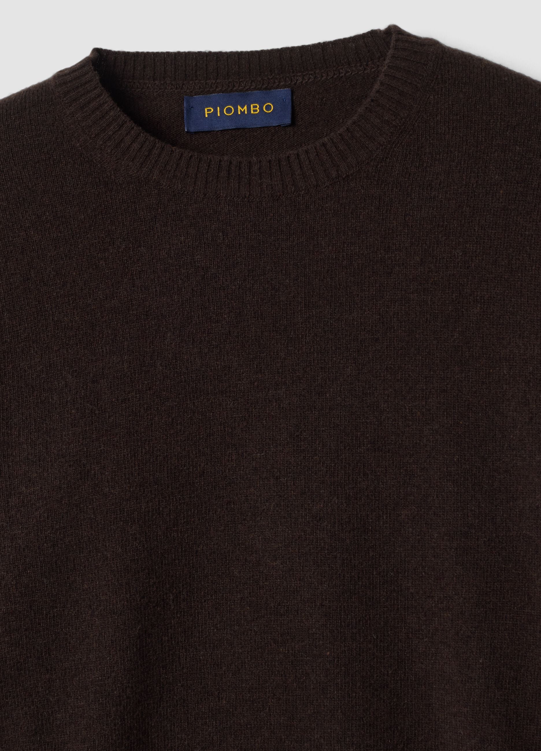Brown pure wool crew-neck jumper, regular fit