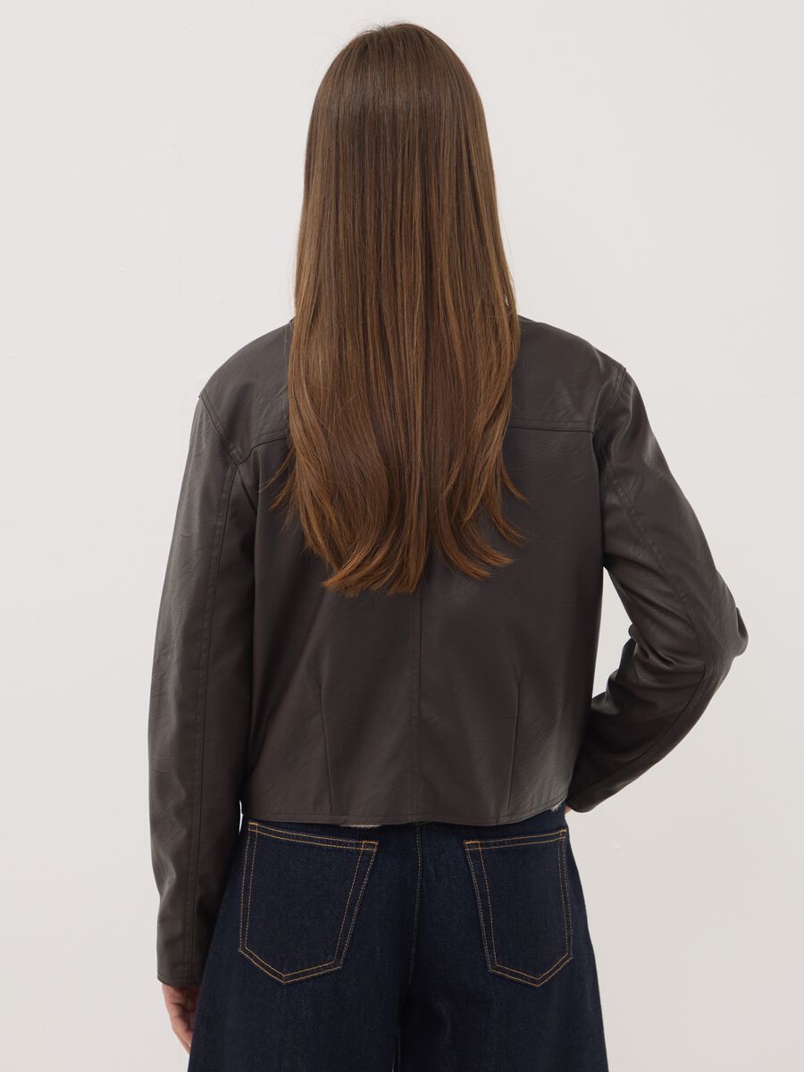 Brown jacket with zip fastening and slim-fit collar_3