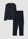 Blauer Pyjama aus reiner Bio-Baumwolle mit Henley-Kragen_0