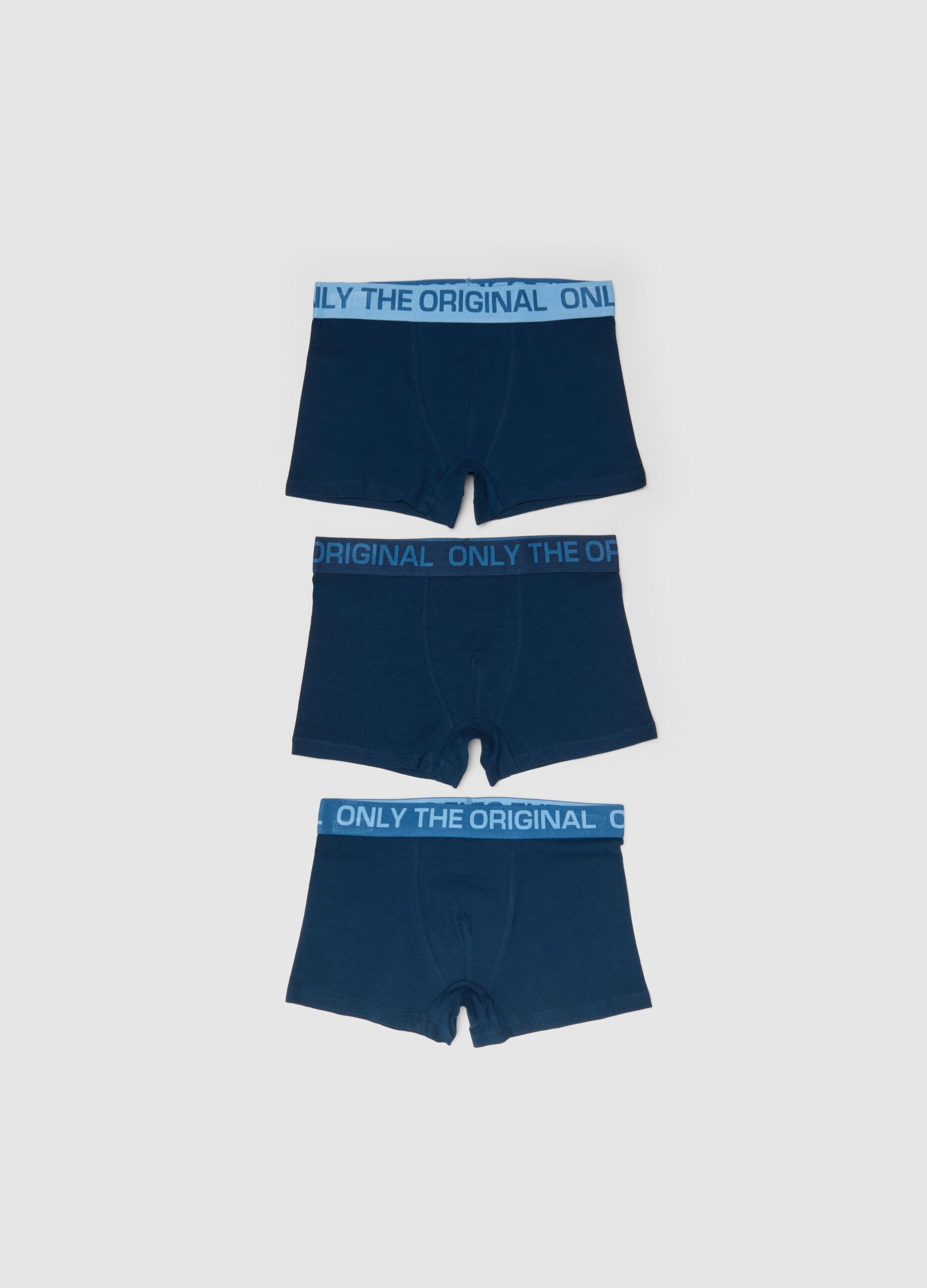 Boys' Regular Fit Pack of Three Stretch Cotton Blue Boxers
