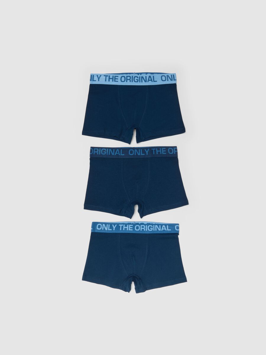 Boys' Regular Fit Pack of Three Stretch Cotton Blue Boxers_0