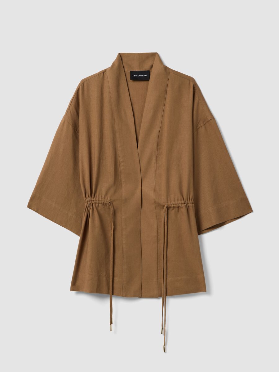 Brauner Regular Fit Blazer aus Leinenmischung mit B&auml;ndern_4