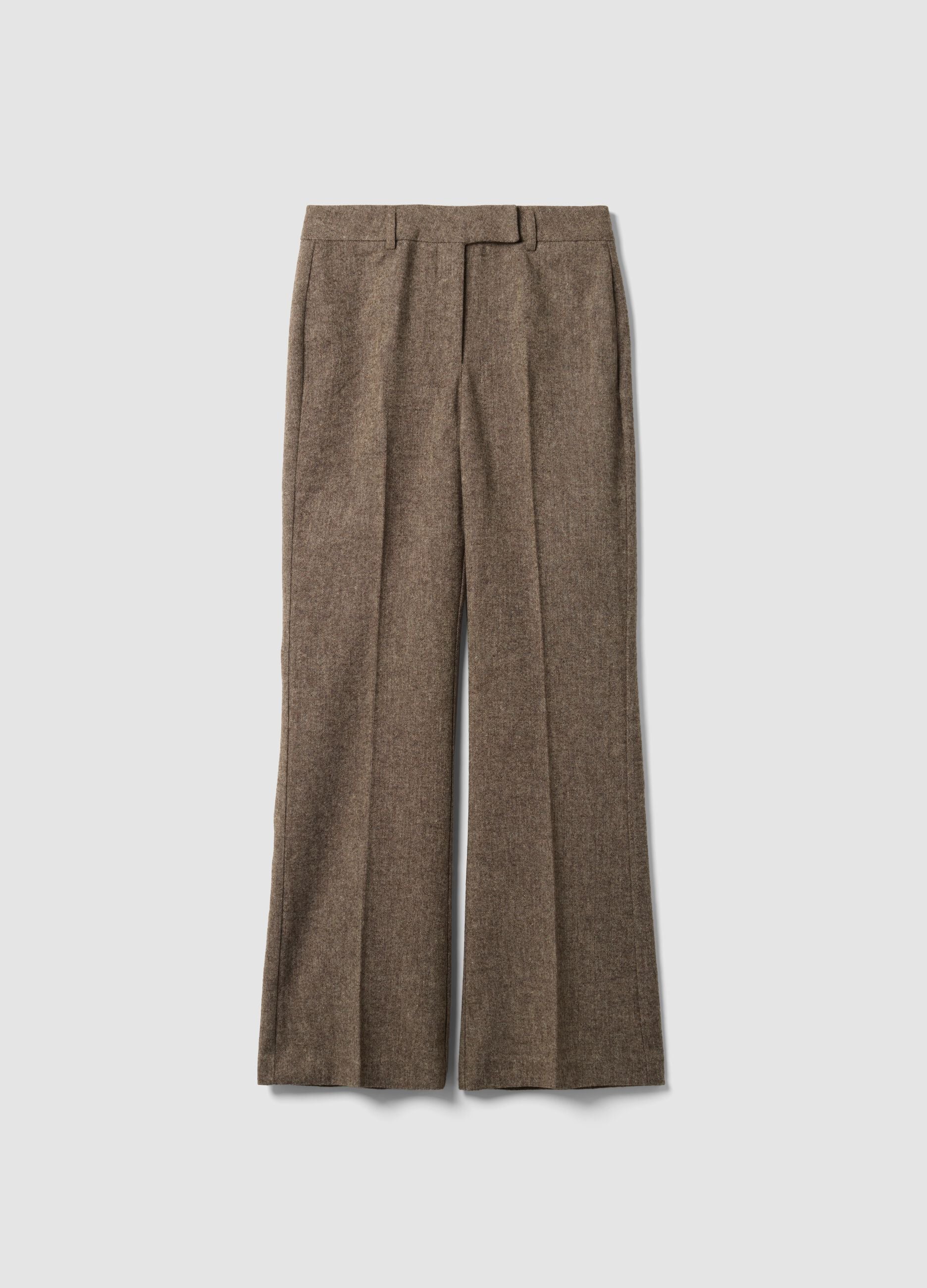 Brown wool-blend flared trousers