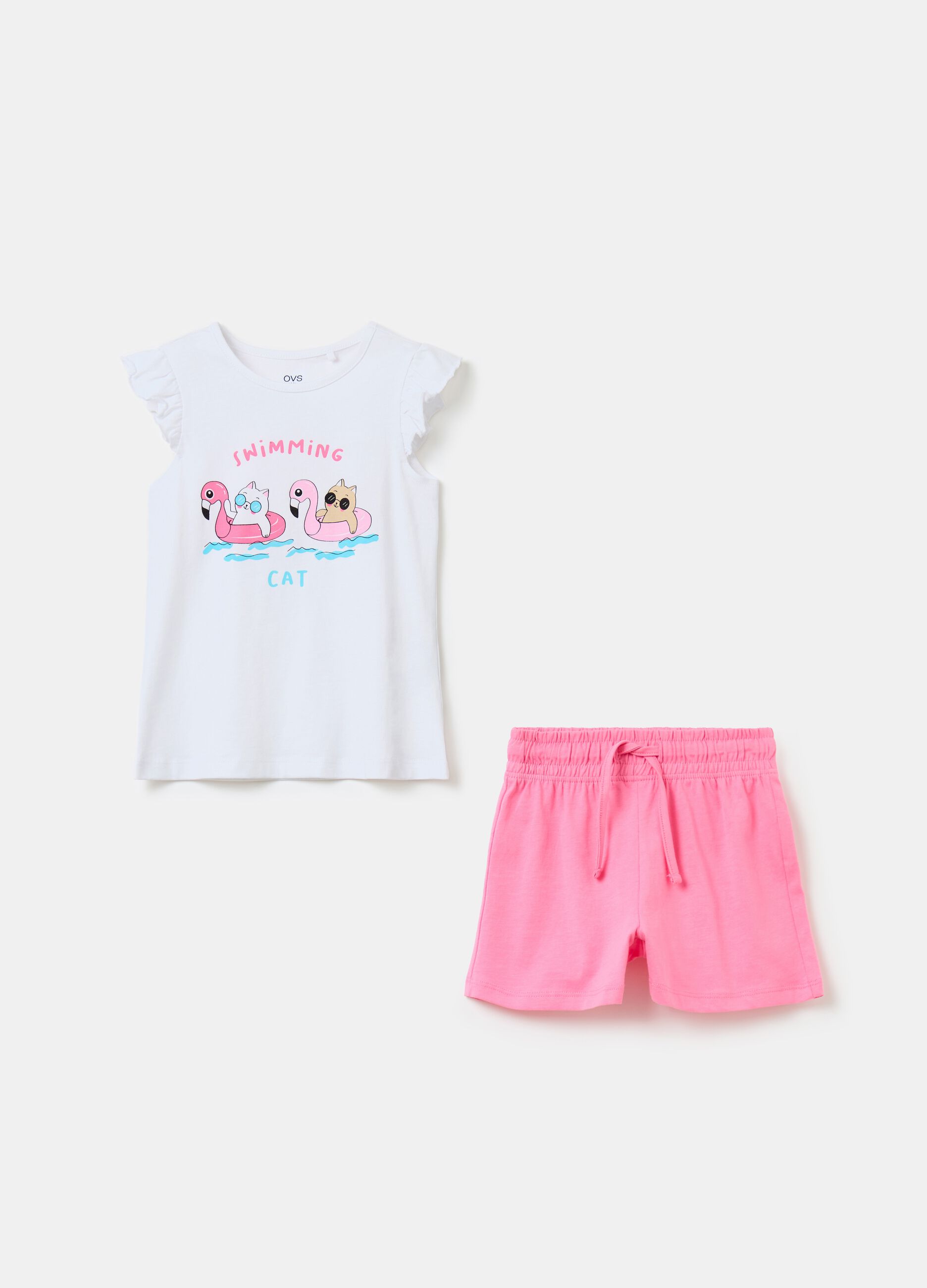 Sleeveless T-shirt with print and shorts set