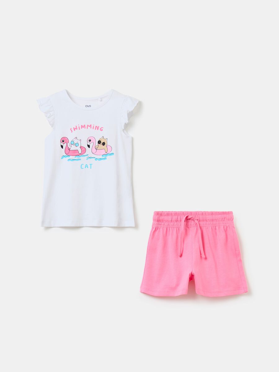 Sleeveless T-shirt with print and shorts set_0