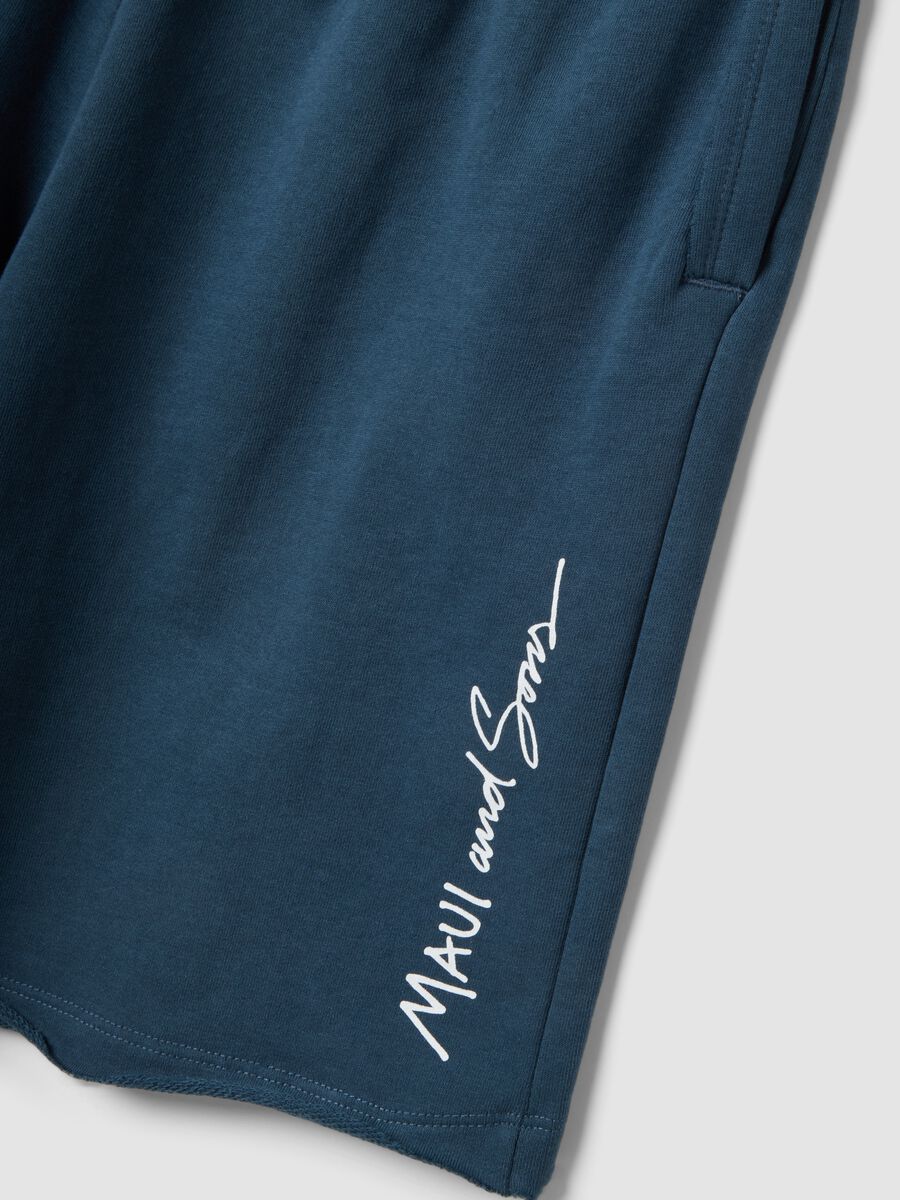 Blue pure cotton Bermuda shorts with elasticated waist_5