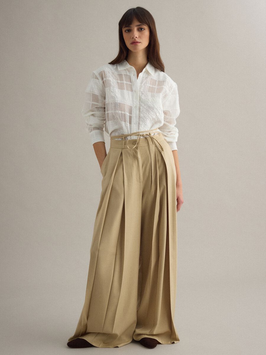 Beige viscose blend flare trousers_1