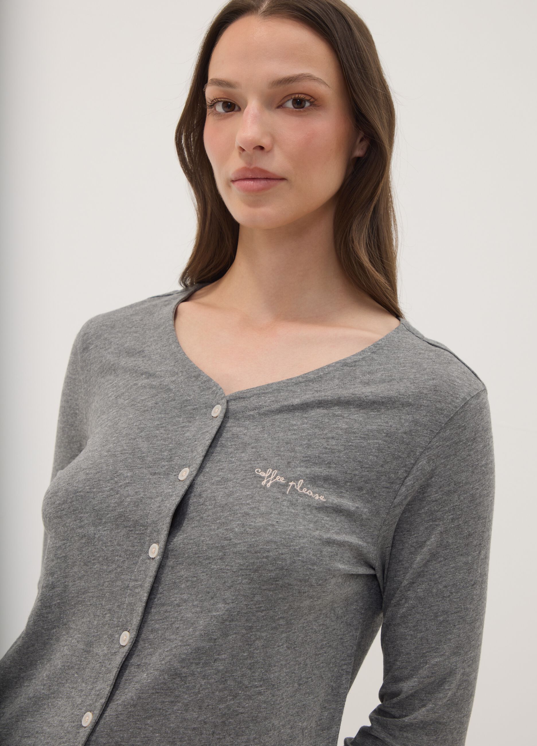 Grey cotton-viscose blend pyjama T-shirt