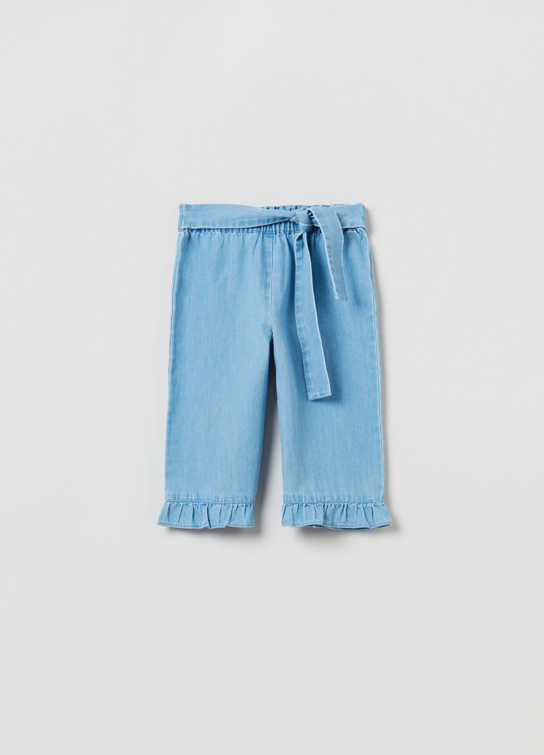 Chambray trousers with frills