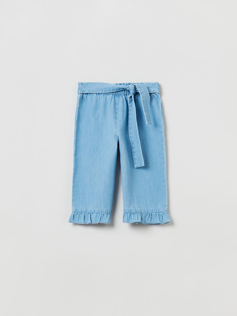 Chambray trousers with frills_0