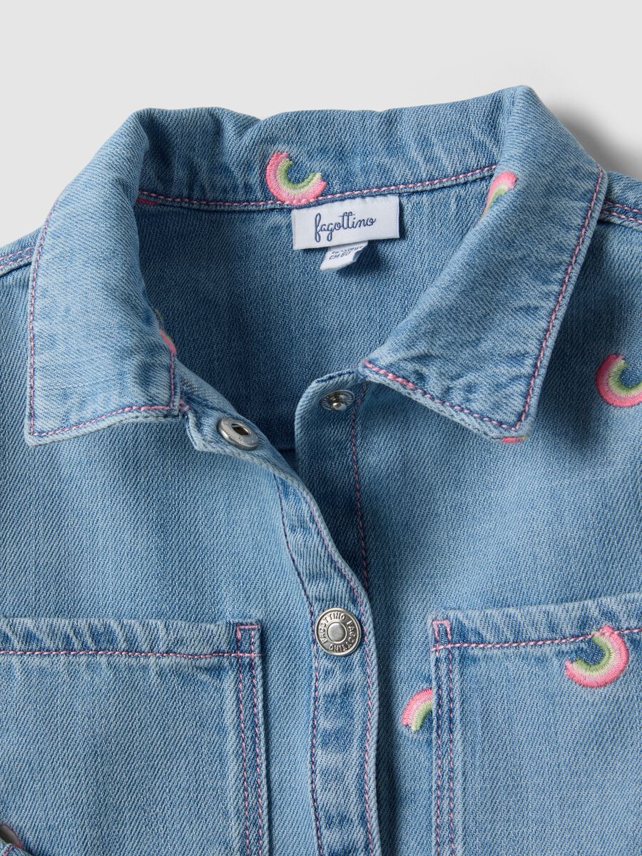 Girls' light blue denim blend shirt with rainbow embroidery_2