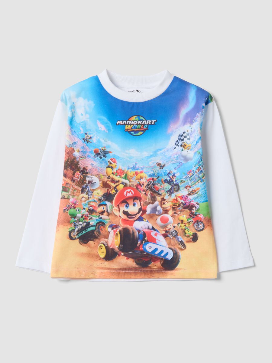 White pure cotton crew-neck T-shirt with Mario Kart print_0