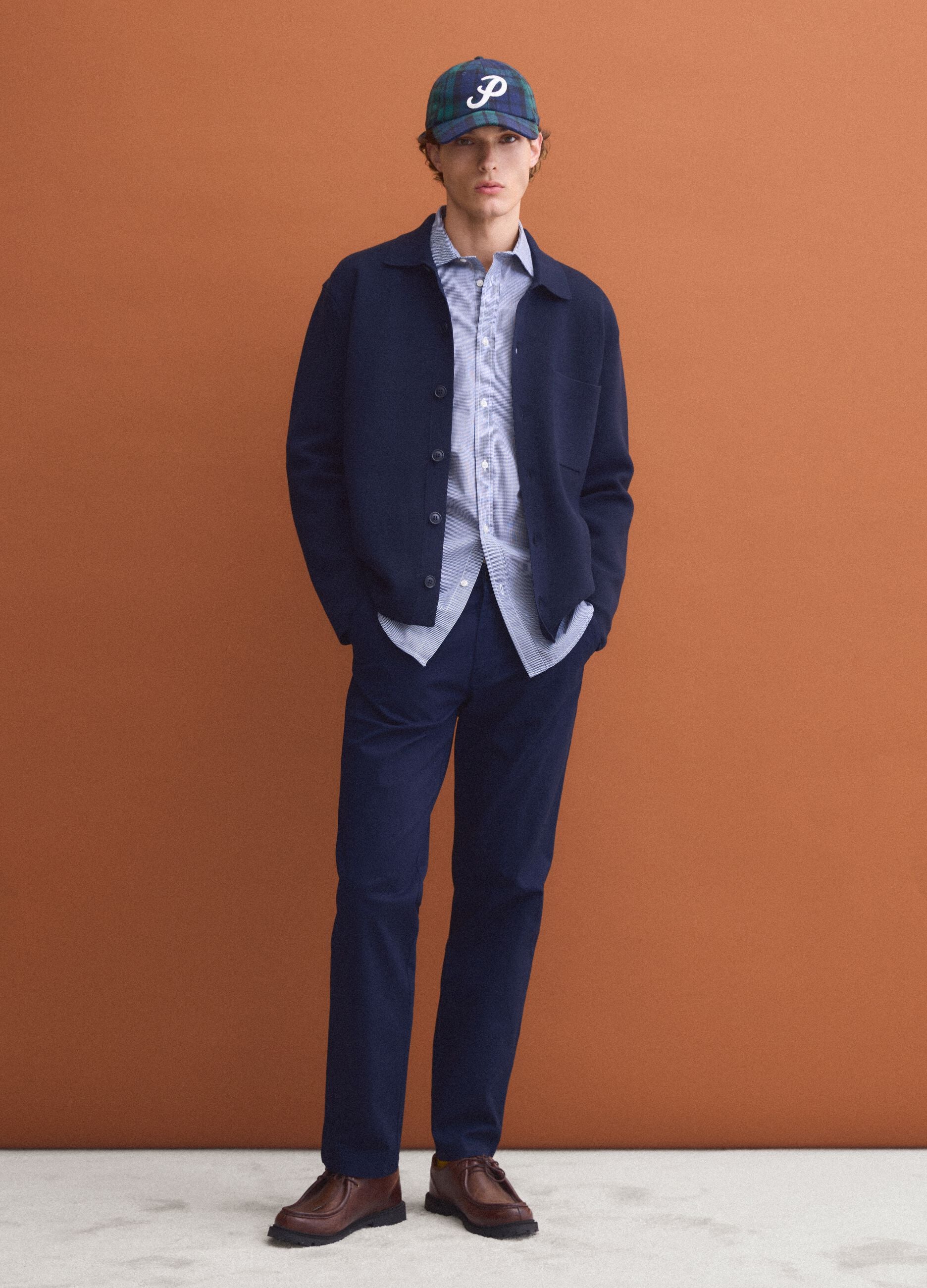 Blue regular-fit stretch cotton twill chino trousers