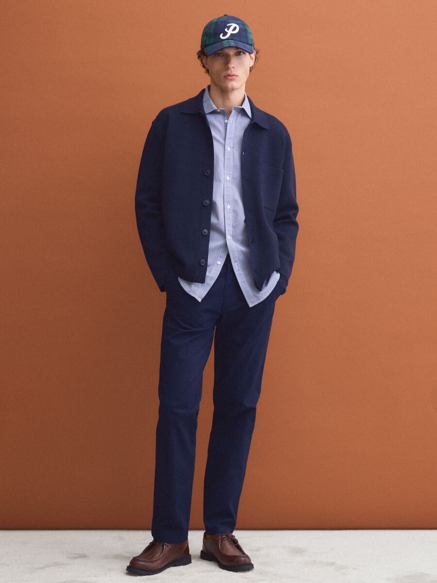 Blue regular-fit stretch cotton twill chino trousers_0