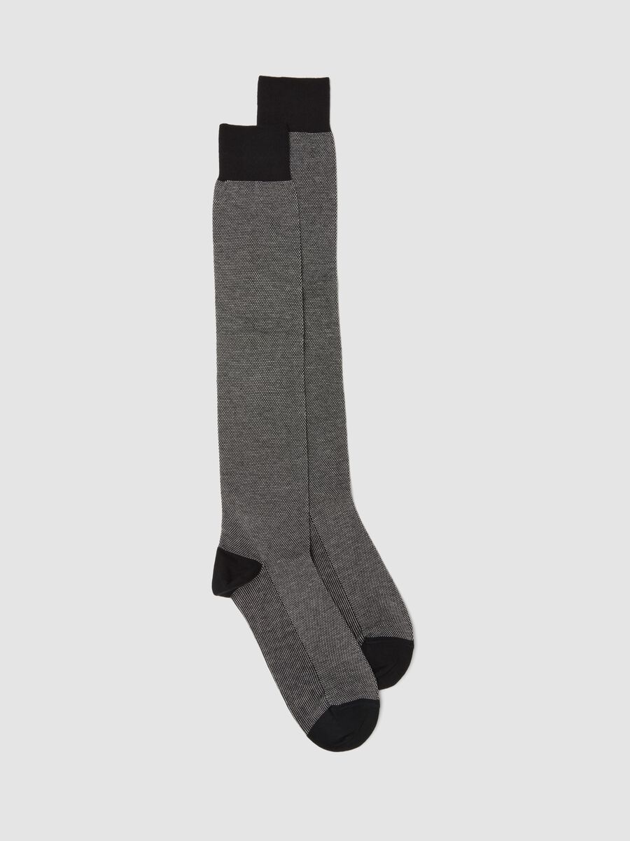 Black long socks in stretch cotton_0