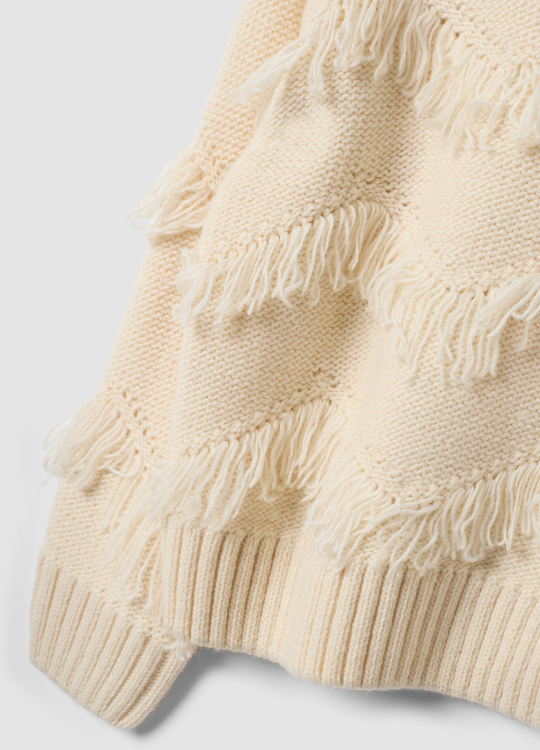 Beiger Strickpullover mit Fransen und Rundhalsausschnitt f&uuml;r M&auml;dchen