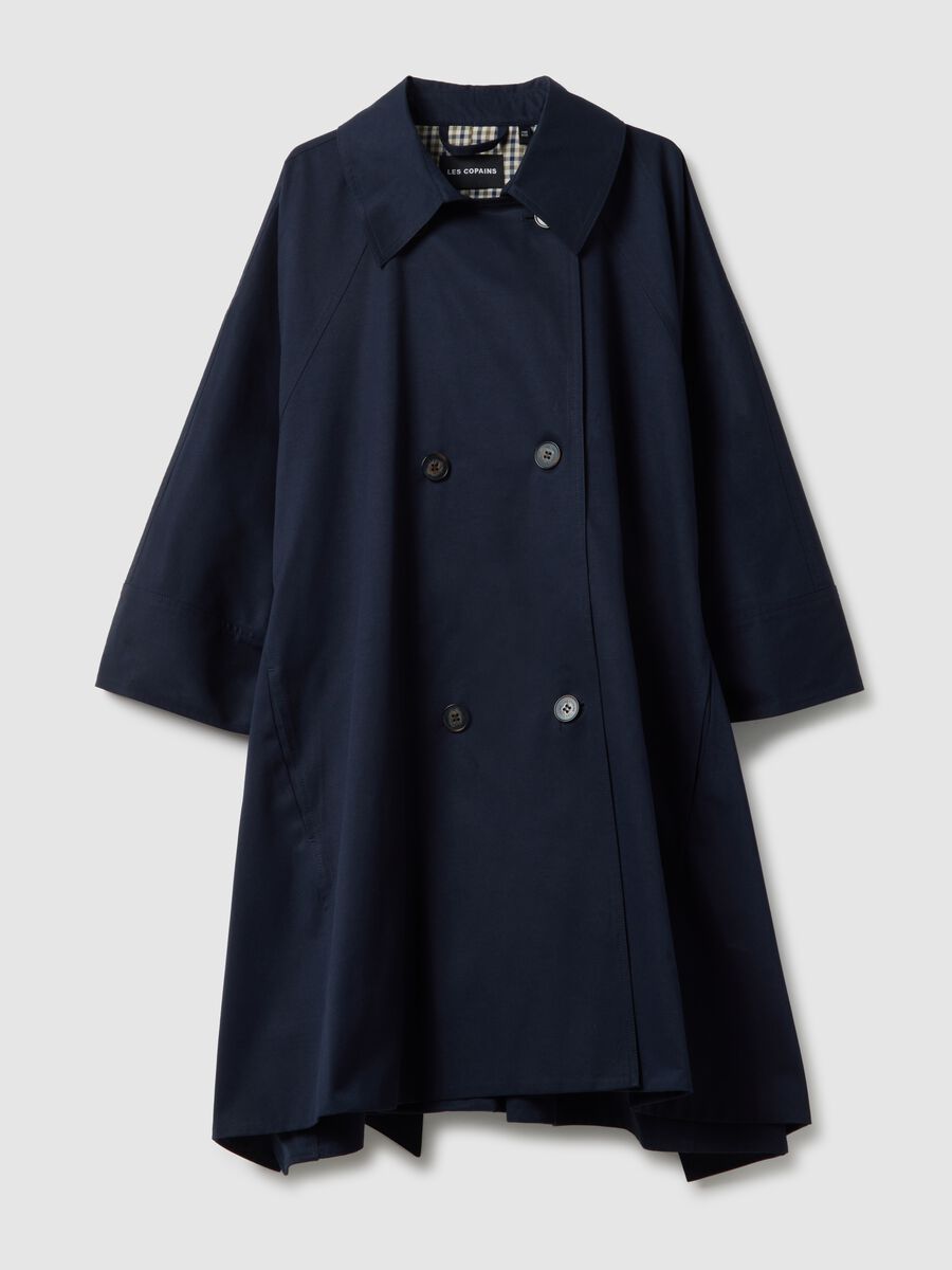 Long blue cotton blend coat with oversized fit_4